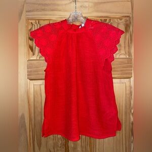 Nanette Lepore Vibrant Red Blouse with Lace Detail